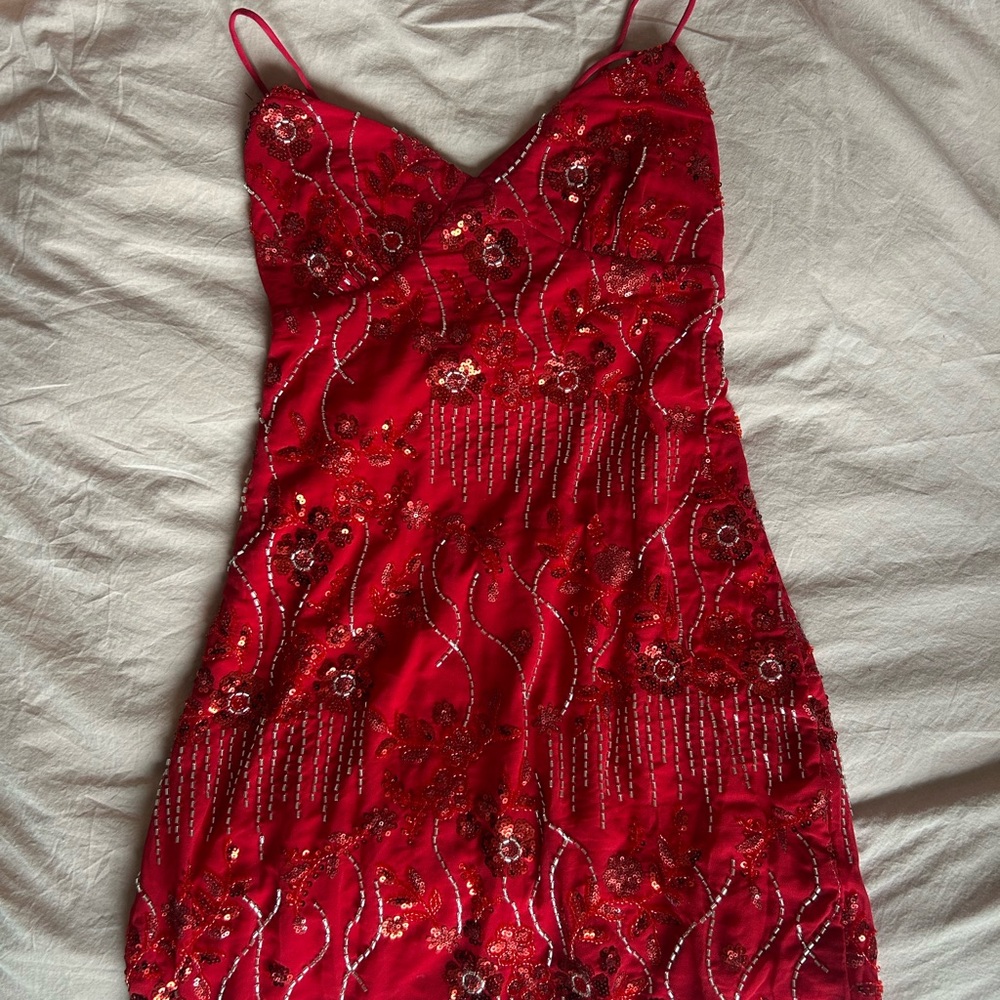 Source Unknown Red Sequin Mini Dress